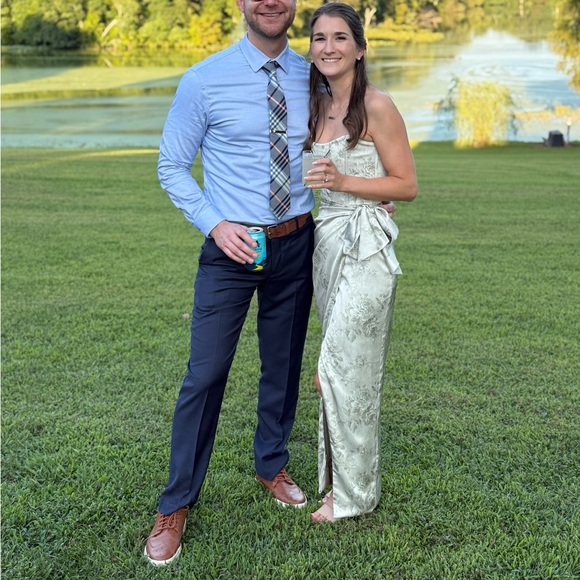 V. Chapman June Printed
Corset Front-Slit Satin Gown - Picture 5 of 5